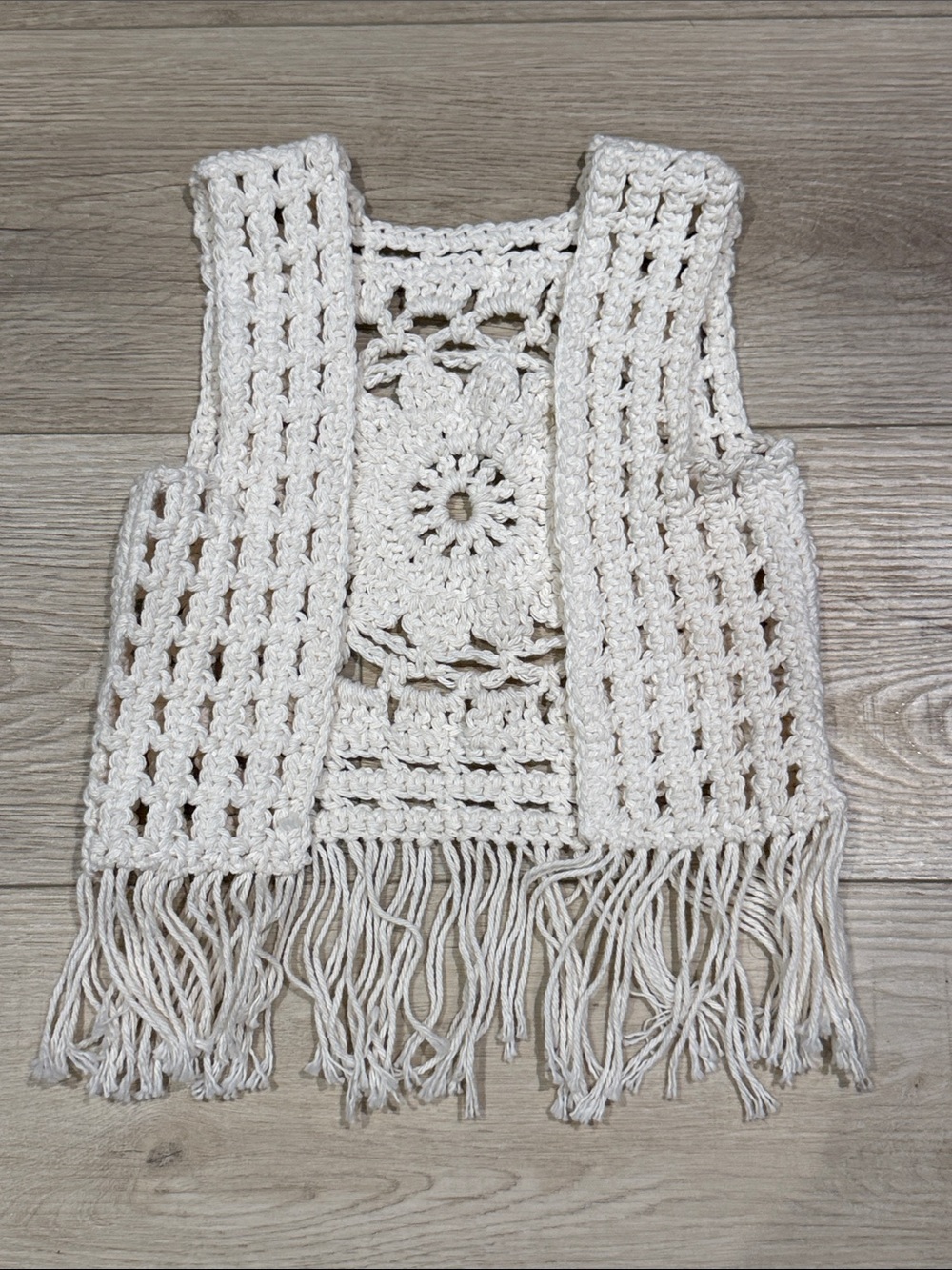 Handmade White Crochet Fringe Vest toddler size 1-3